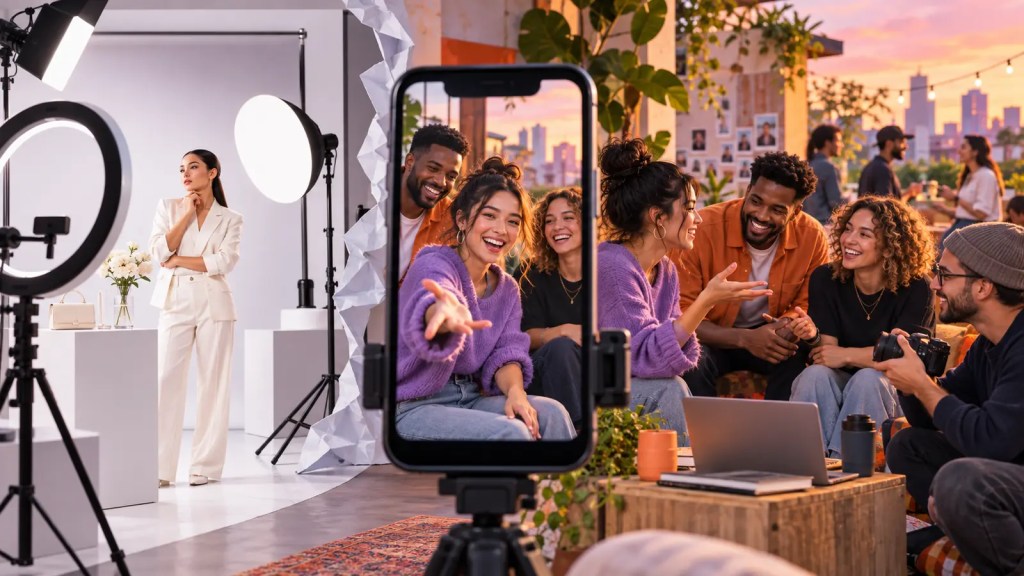Creadores grabando contenido auténtico para una estrategia de Instagram en 2026